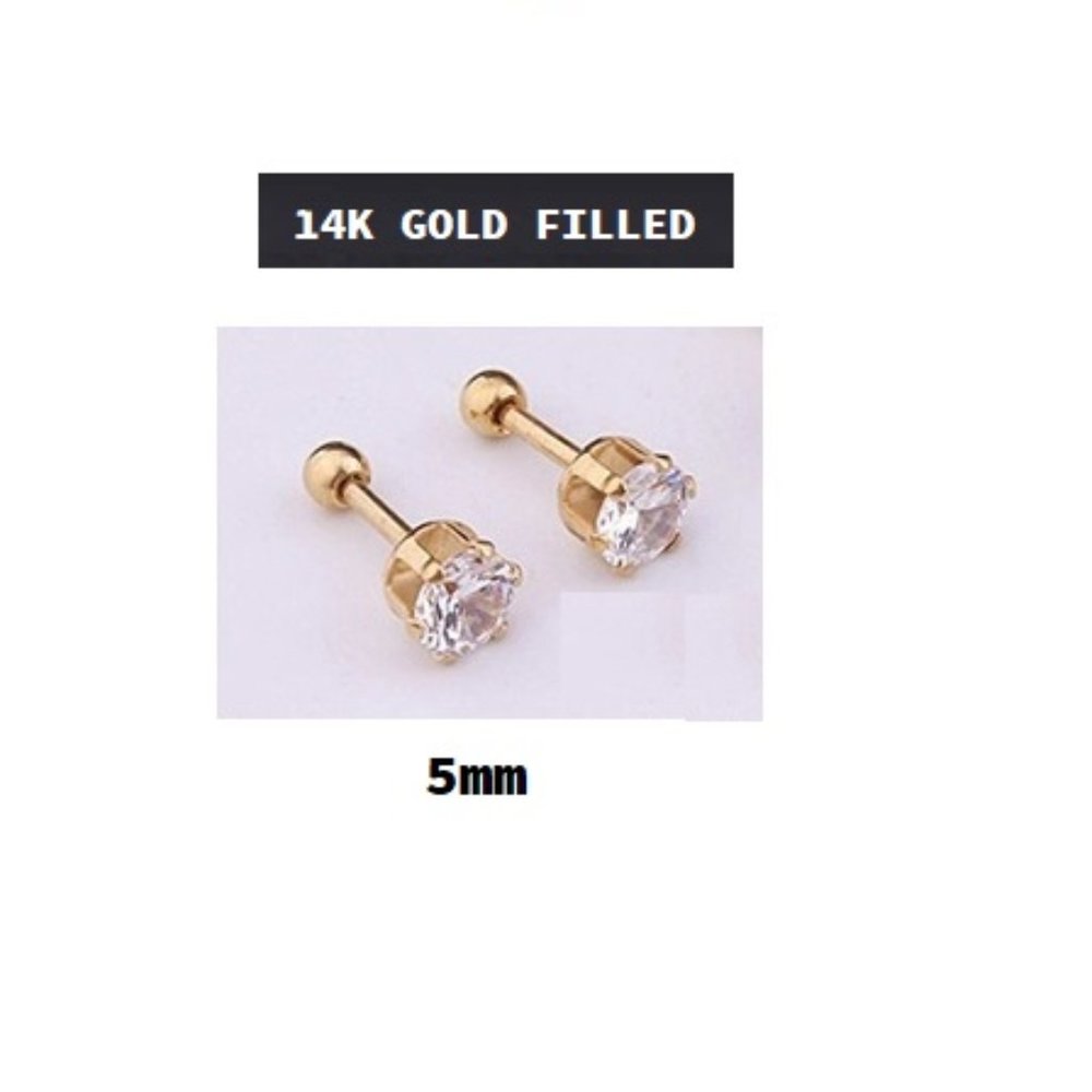 Gold ~ 5mm ~ 14k Gold Filled Six Prong Round Swarovski Crystal Earring